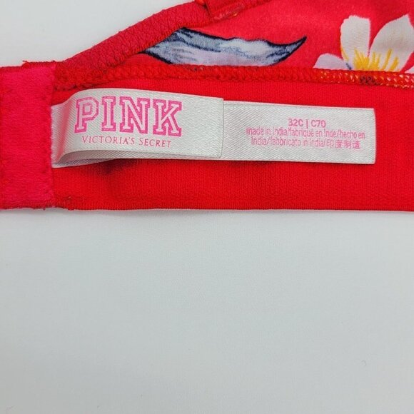 Pink Victorias Secret Wear Everywhere Wireless Lightly Lined Bra 32C Red Floral - Picture 9 of 14